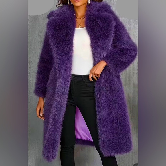Jackets & Blazers - Luxurious Purple Faux Fur Jacket/Coat